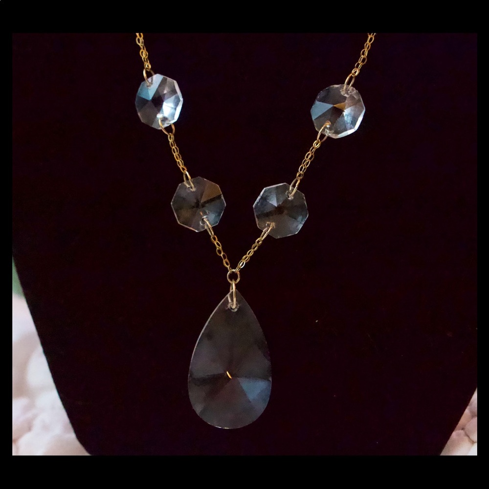 Late 1800s 14K Solid Gold Antique Swarovski Crystals Necklace